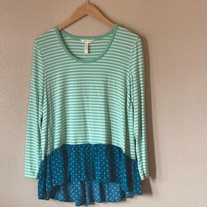 Whimsical teal/green/blue women’s top